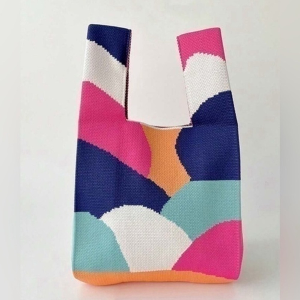 ✨NWT Woven Knit multicolored Geometric wristlet knit mini crochet tote Bag - Picture 3 of 4